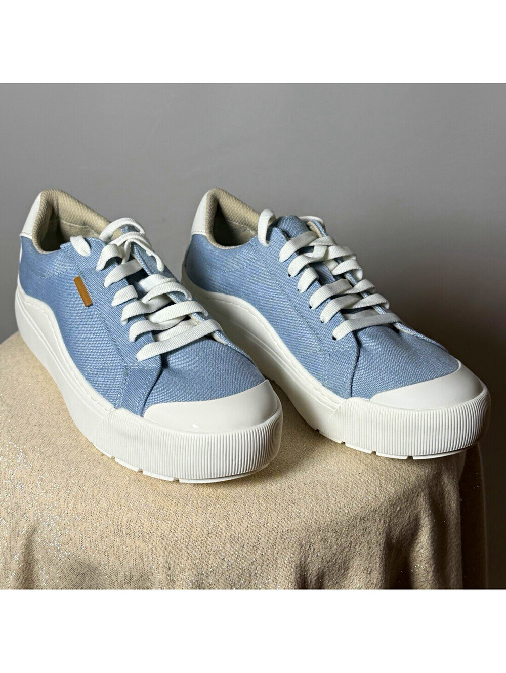 Dr. Scholl's Men's Blue Canvas Lace-Up Sneakers White Sole Logo Round Toe 7.5